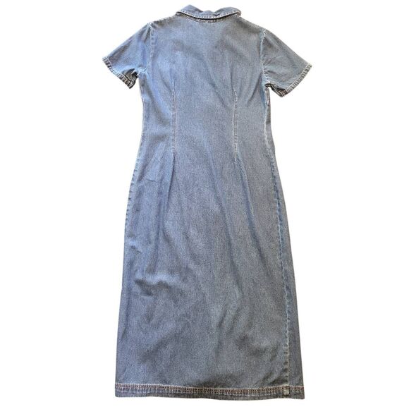 Vintage 90s Expressions Dress Women's Medium Blue Denim Button Down Long Maxi - Picture 2 of 4